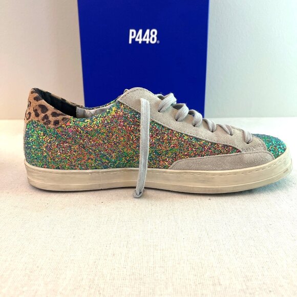 P448 Glitter & Leopard Print Low-Top Sneakers Womens Size 41 - Picture 5 of 12